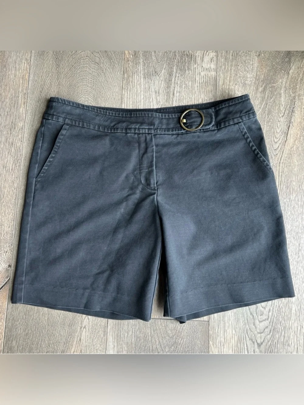 TRINA TURK Black Wash Flat Front Buckle Shorts Size 10